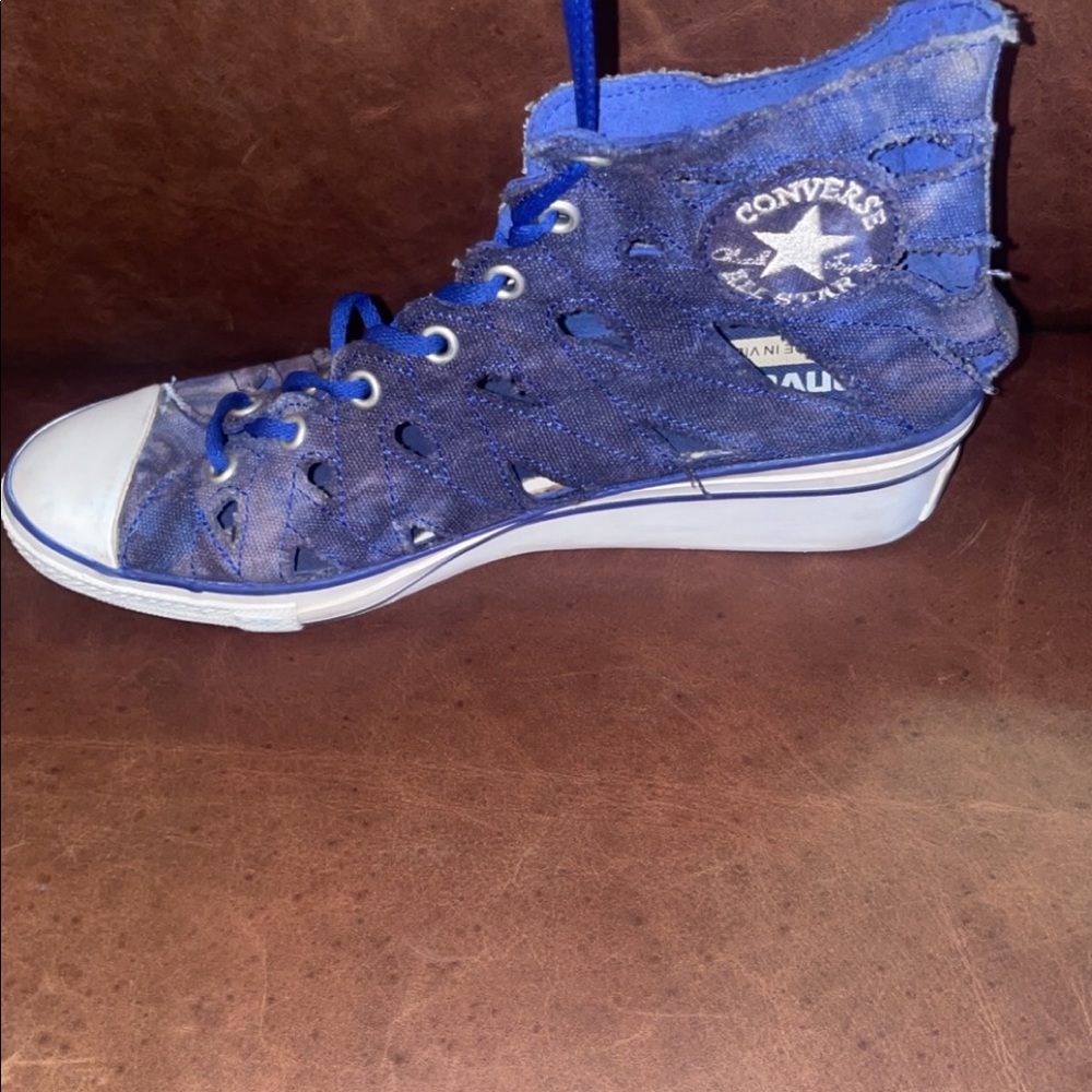 blue tattered/hole converse wedges